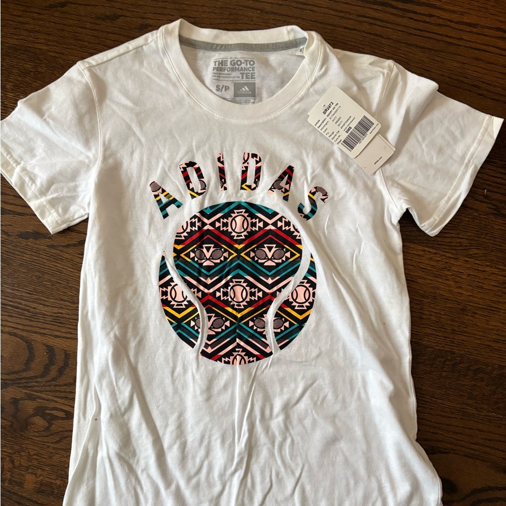 Adidas White Tee with Tribal Graphic